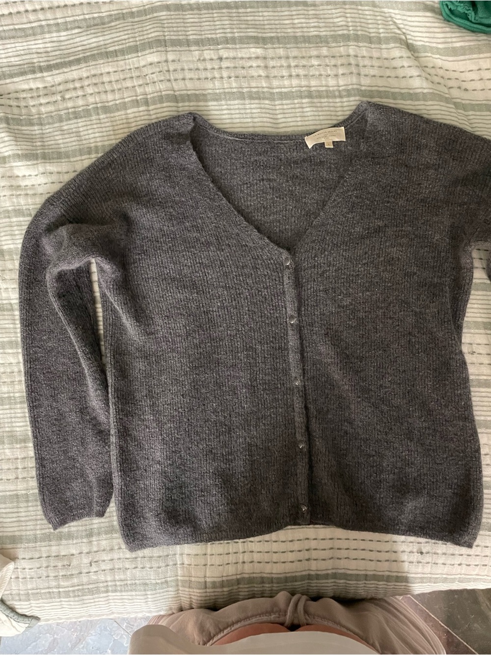 Sezane Gray V-Neck Button-Front Sweater